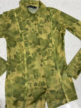 Motel Rocks Olive Green Floral Mesh Button-Down Jacket